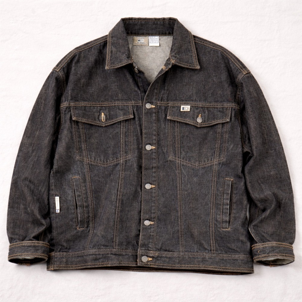 Culture Denim Jacket Mens L Black Wash‎ Button Front Trucker Vintage 90s